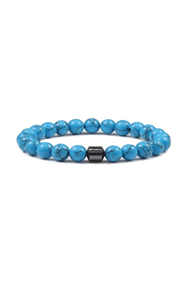 Blue Howlite Natural Stone Bracelet with Pipe Hematite Stone