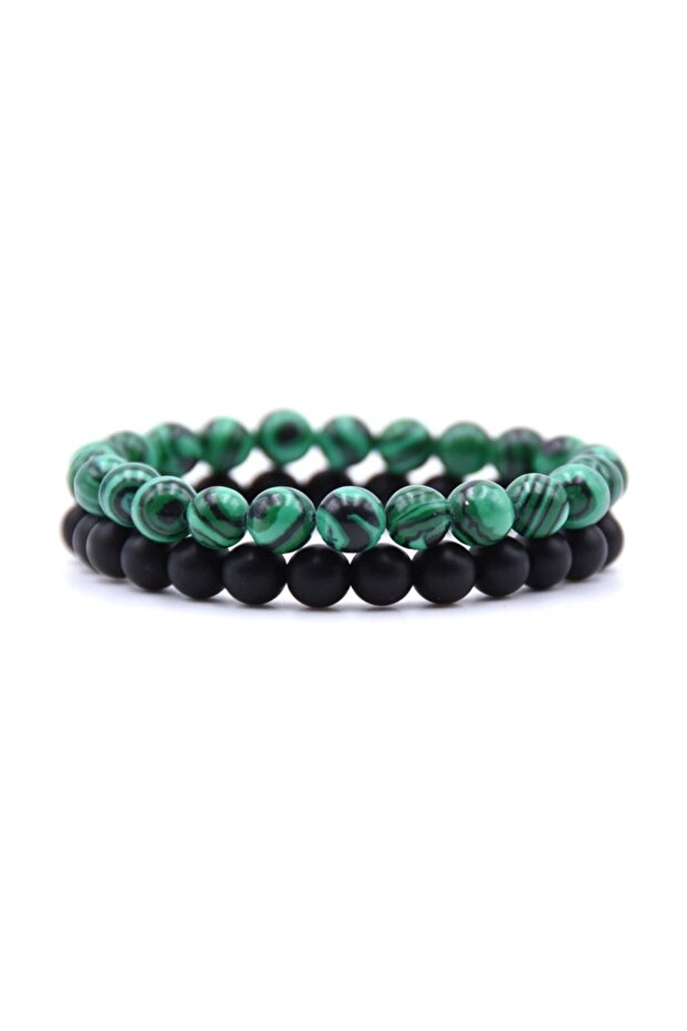 مجموعة أساور من الحجر الطبيعي من ماركة Malahit Matte Onyx