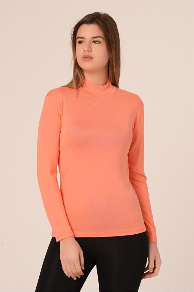 Half Fisherman Long Sleeve Viscose Salmon Bodysuit
