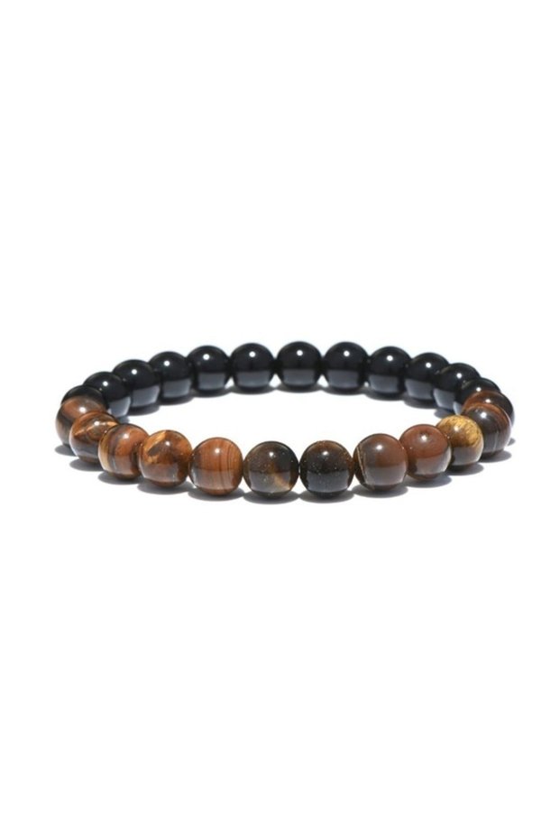 Unisex Shiny Onyx And Tiger Eye Natural Stone Bracelet