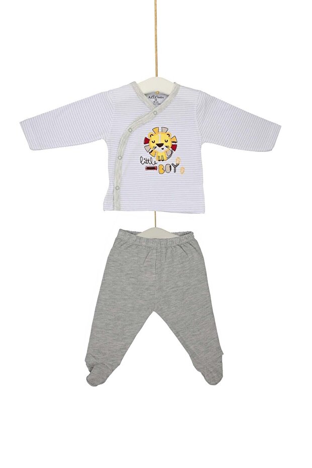 Baby Boy Gray Printed Set 0-6 Months 2-Piece Azz002028
