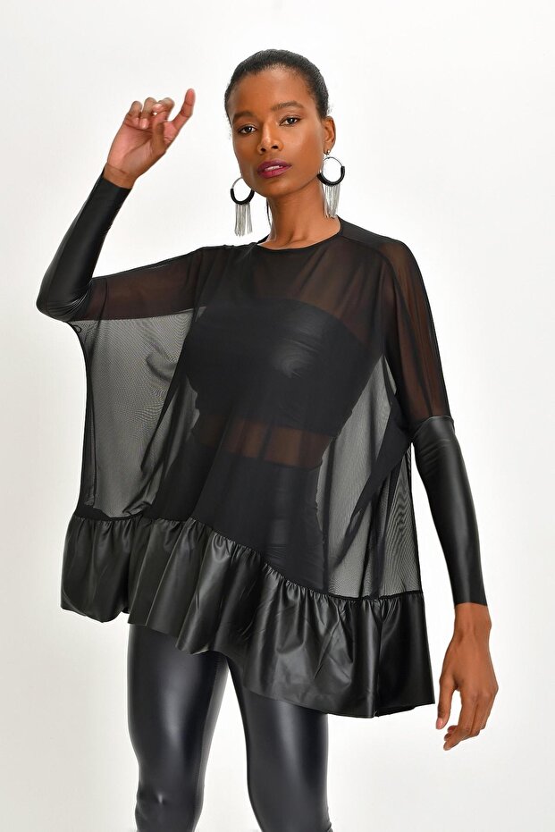 Women's Black Tulle Tunic Dress