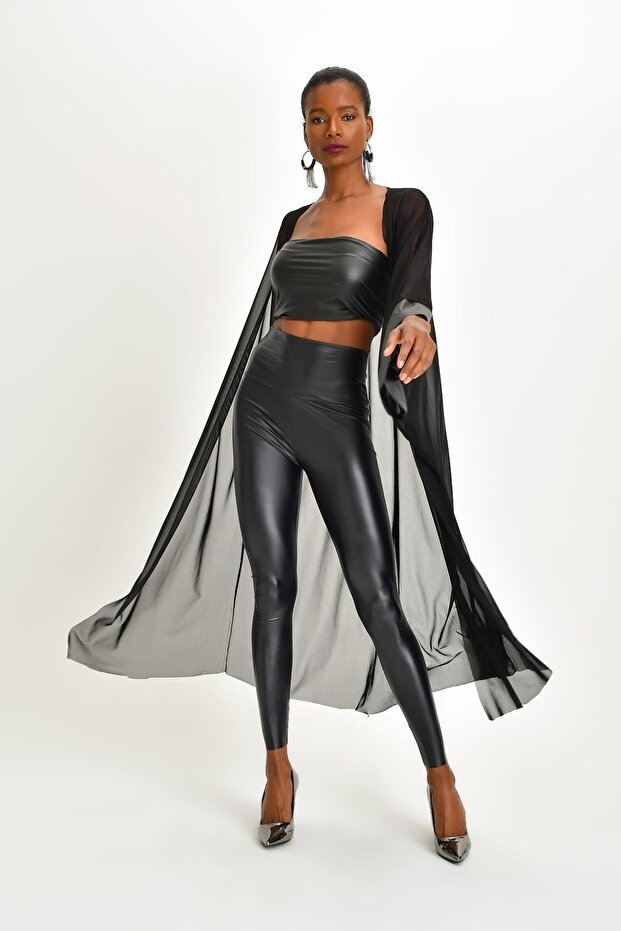 Deri Deyatlı Tül Hırka - 2