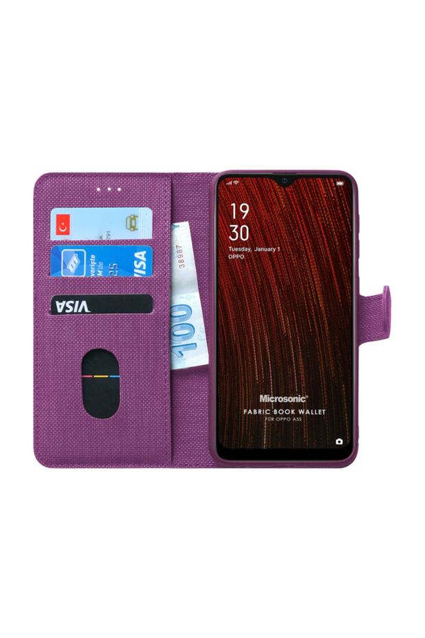 Oppo A5s Kılıf Fabric Book Wallet Mor - 1