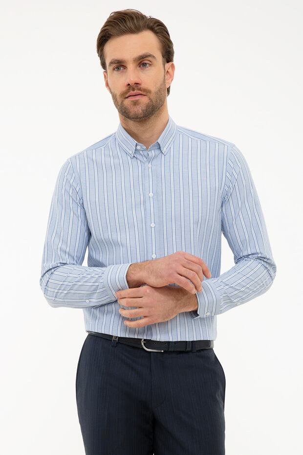 Men's Light Blue Slim Fit Long Sleeve Shirt