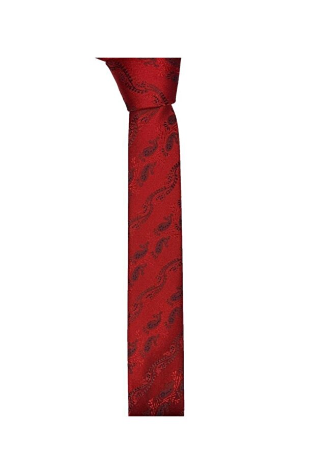 ربطة عنق حمراء رفيعة بنمط شال - 1