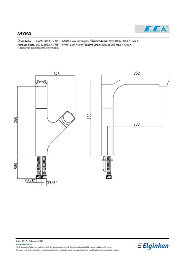 Myra Mutfak Evye Eviye Bataryası 102118063h E.c.a. 20 Yıl Garantili - 2