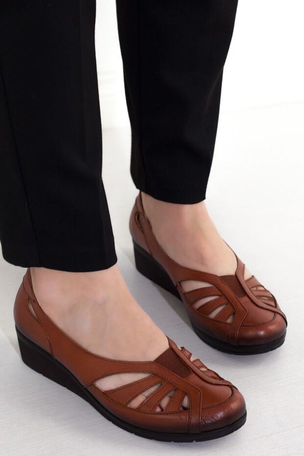 Women's Tan Genuine Leather Orthopedic Shoes