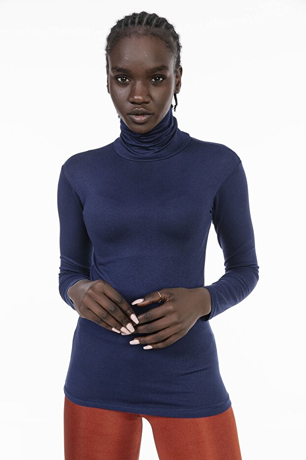 Full Fisherman Long Sleeve Viscose Navy Blue Bodysuit