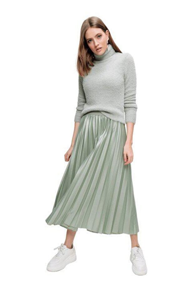 Deri Görünümlü Harika Piliseli Etek - 1