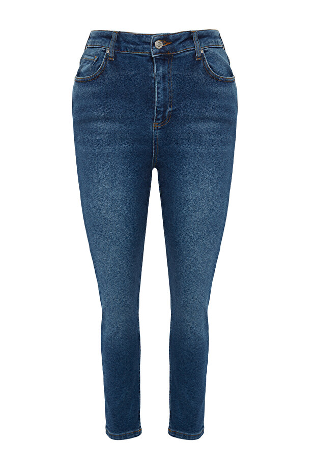 More Sustainable Lacivert Yüksek Bel Esnek Büyük Beden Skinny Jeans TBBAW24CJ00048 - 11