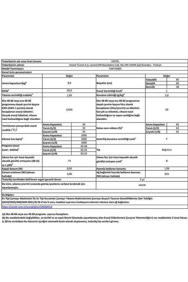 CMI 91003 9 Kg 1000 Devir Çamaşır Makinesi - 8