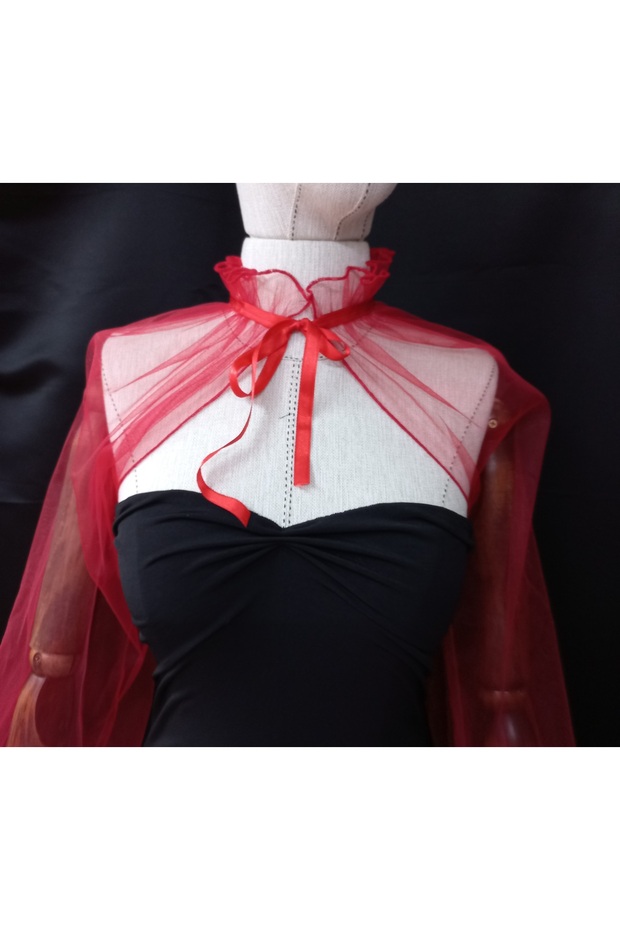 Amy evening dress tulle shawl neck collar red