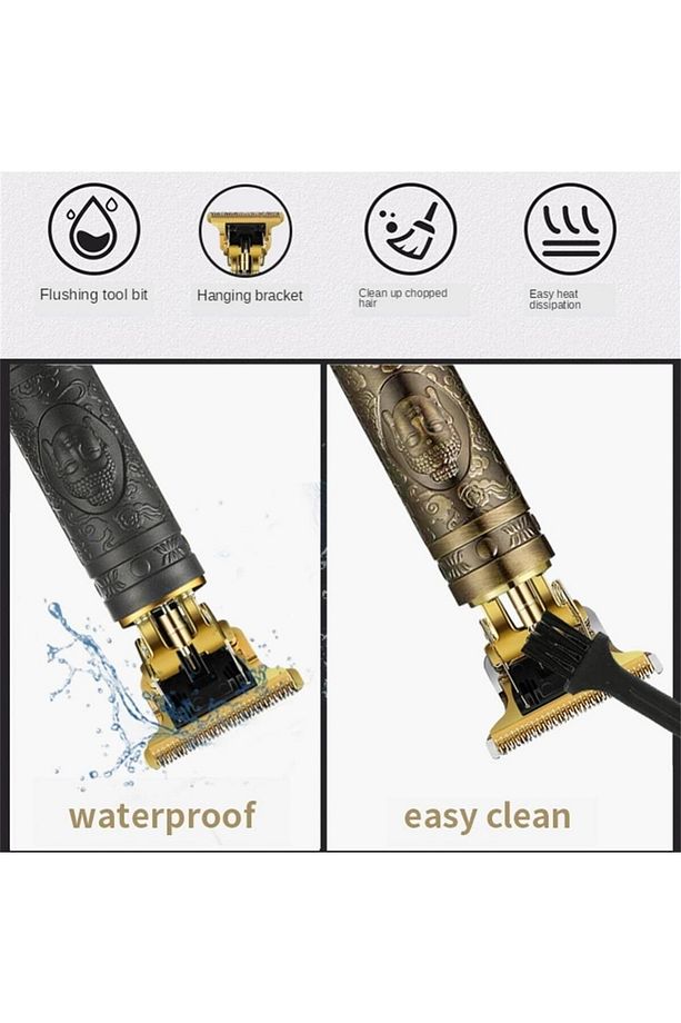 T-blade Profesyonel Ejderha Desenli Altın Sarısı Saç Sakal Usb Ile Şarj Edilebilir Tıraş Makinesi - 8