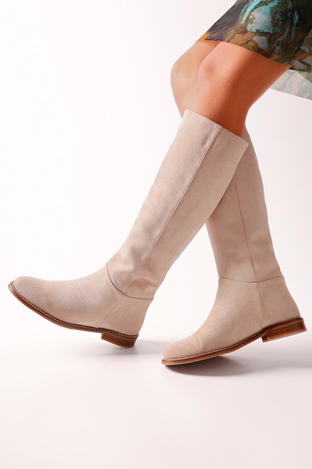 Női Mori bézs velúr lovaglócsizma bézs velúr - 4