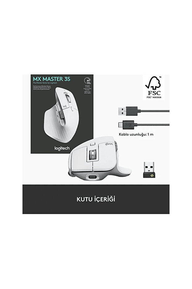 MX Master 3S Performans 8.000 DPI Optik Sensörlü Sessiz Kablosuz Mouse - Beyaz - 8