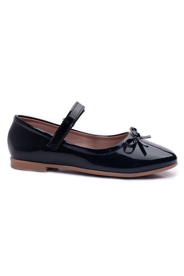 Girl's Laceless Casual Flats Daily Velcro Children's School Shoes Black Patent Leather 00123