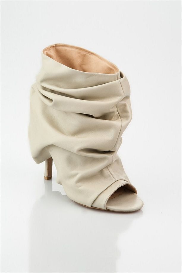 Krem Rengi Peep Toe Yüksek Ökçe Bot - 1