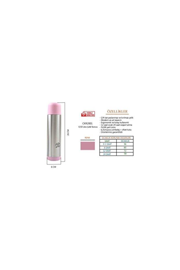 Ckr2001 Pembe Çelik Termos 500 ml - 2