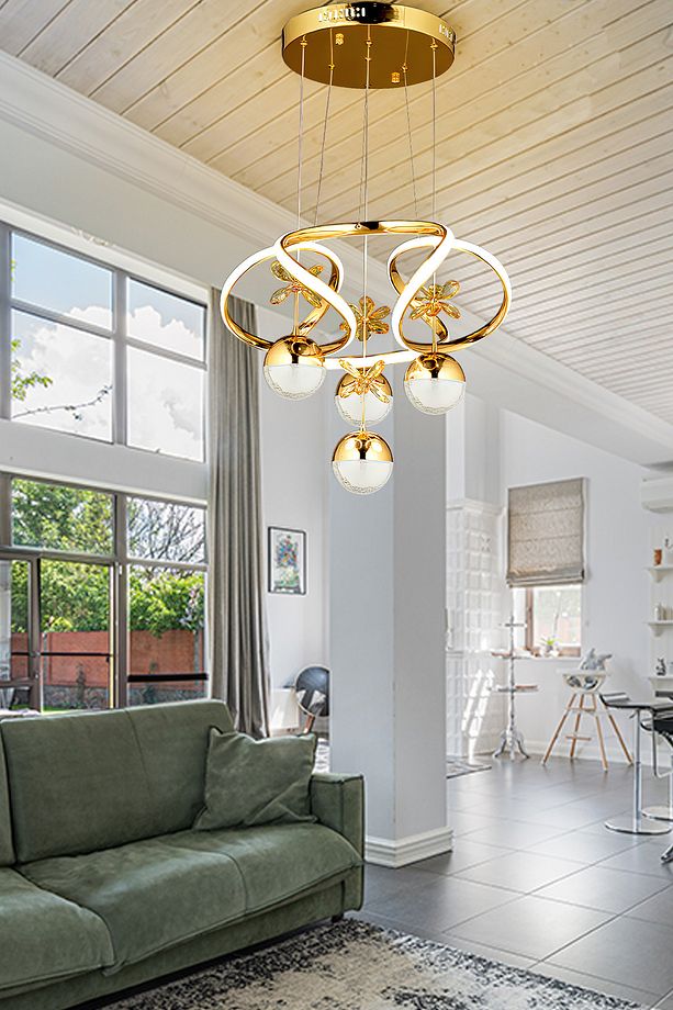 Dimmerli Kumandalı Sarkıt Power Led Avize Kelebekli Gold Sarı Ledli Avize Kademeli 3 Renk - 3