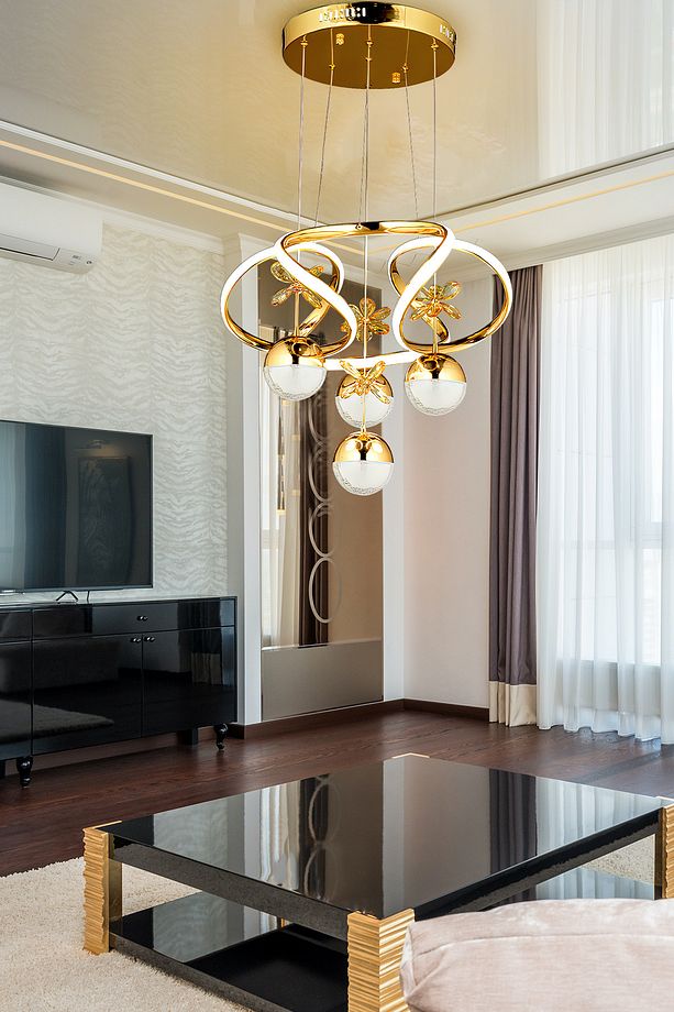 Dimmerli Kumandalı Sarkıt Power Led Avize Kelebekli Gold Sarı Ledli Avize Kademeli 3 Renk - 2