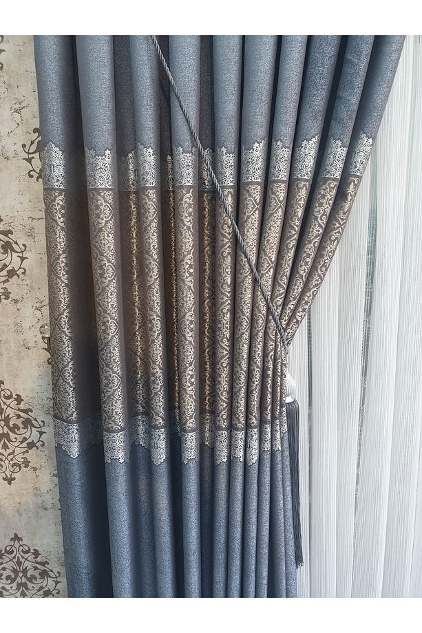 Lüks Kırçıllı Mavi Pano Fon Perde Sık Pile Tek Kanat - 1