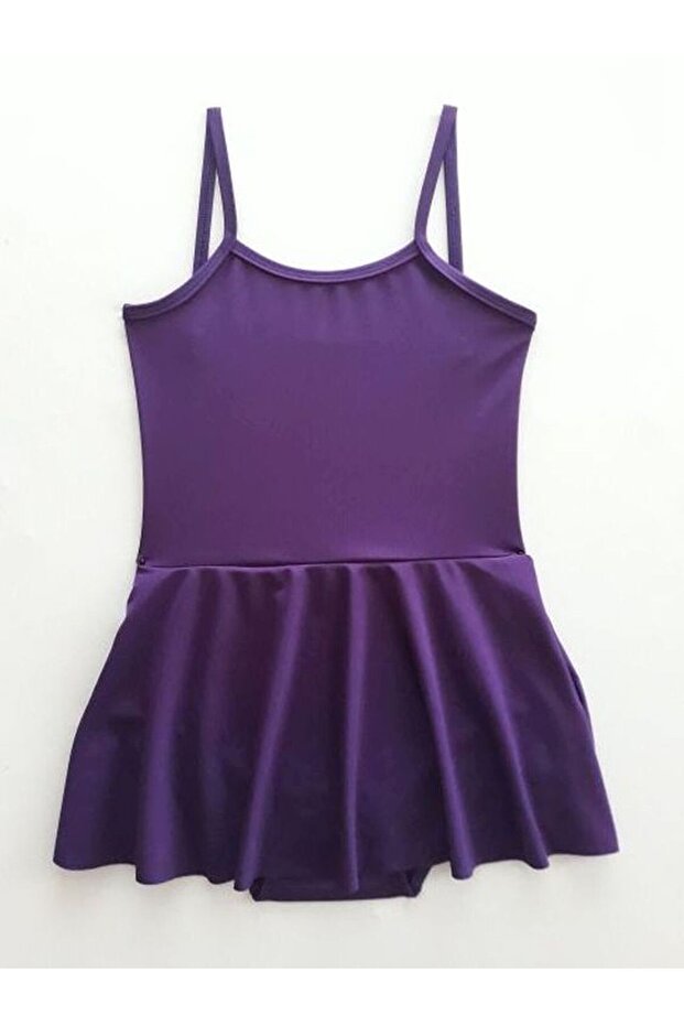 Girl's Purple Rope Strap Ballet Gymnastics Swimsuit with Skirt