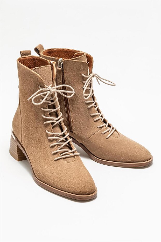 Taba Deri Kadın Topuklu Bot - 2