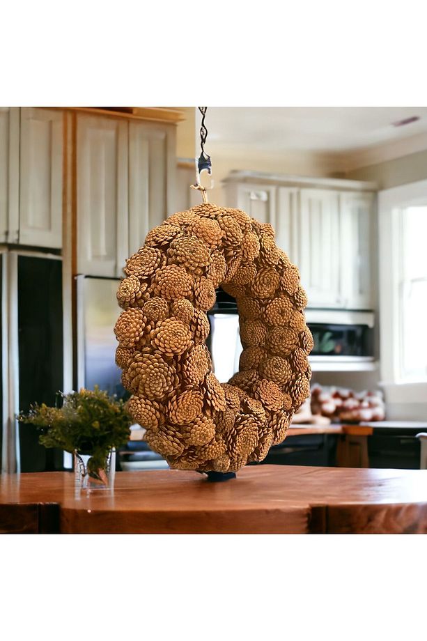 Yılbaşı Yeni Yıl 45 cm Kalın Kozalak Kapı Süsü Noel Parti Handmade Elyapımı - 7