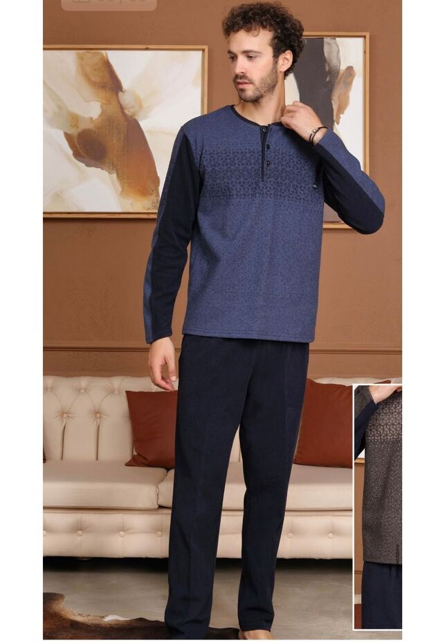 BONE LUXURY PANO JACQUARD RIBNA LONG SLEEVE WINTER PAJAMA SET MEN
