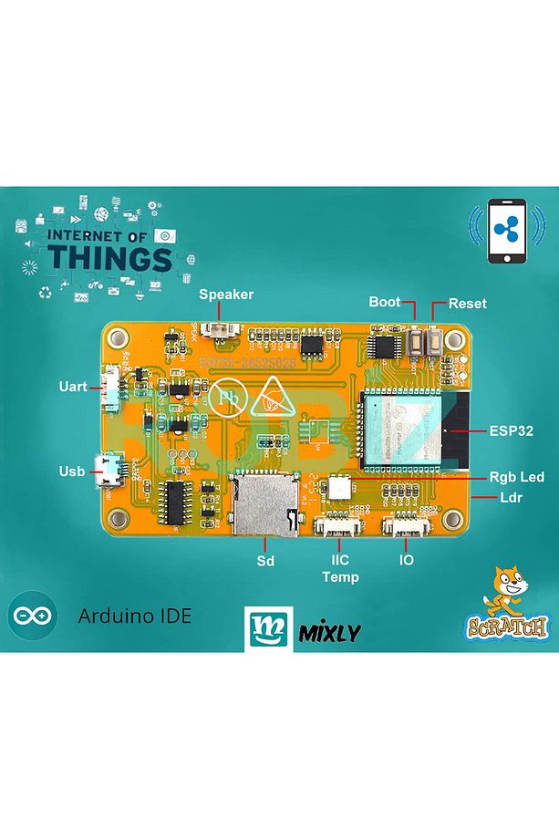 ESP32-2432S028R 2.8 inch Rezistif Dokunmatik Tft Lcd Modül 240x320 Pixel Rgb Led Ldr Usb Uart IO Se - 8
