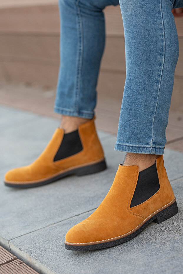 Unisex Chelsea Boots Guaranteed Product Freemax.30141 Suede Cinnamon