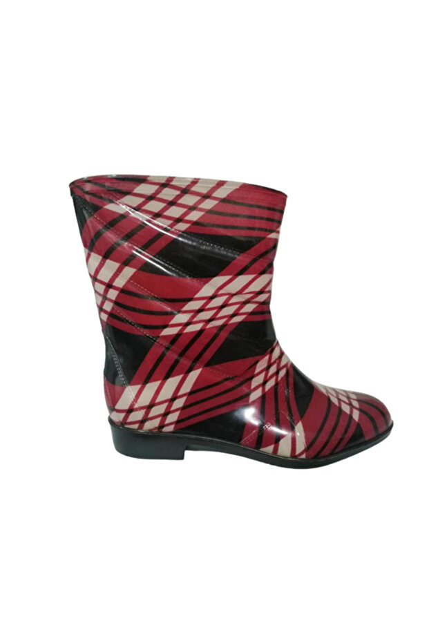 Red Checkered Women's Ultra Light Non-Slip Sole Rain Boots