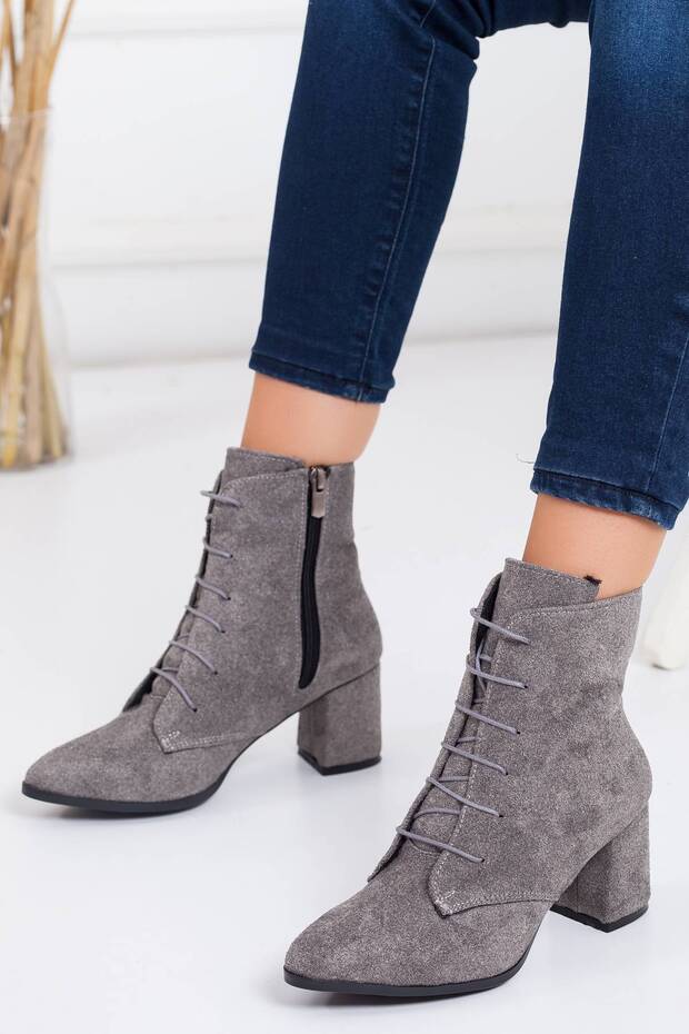 Trend Gri Süet Bot, Kadın Bağcıklı Bot & Bootie - 3