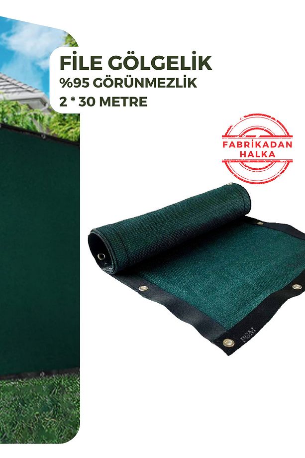 Pcm Yeşil File Gölgelik 2m x 30m Gölgeleme Filesi Bahçe Çit Örtüsü + Kolon + Kuşgözü - 1
