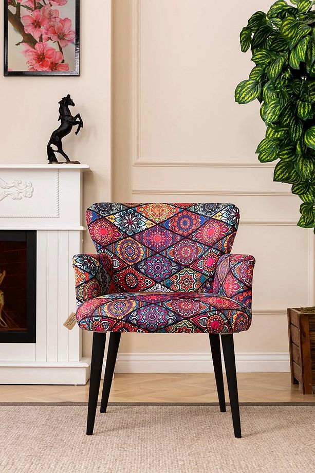Patchwork Berjer Siyah Ayak Retro Tekli Koltuk Balkon, Ofis, Bekleme, Güzellik Merkezi, Çay Seti - 1