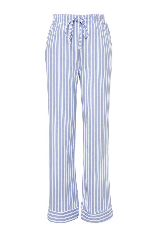 Beyaz Mavi %100 Pamuklu Çizgili Örme Pijama Altı THMAW24PJ00001 - 7