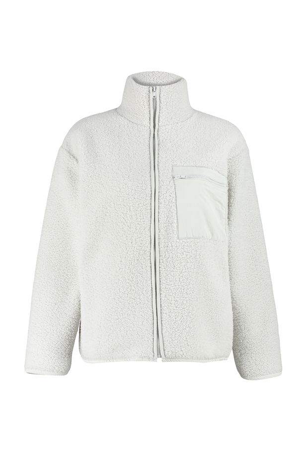 Niezbędne na zimę Szary polar zapinany na zamek, kołnierz ze stójką, kieszeń z długim rękawem, szczegółowa bluza z dzianiny TWOAW24SW00071 - 7