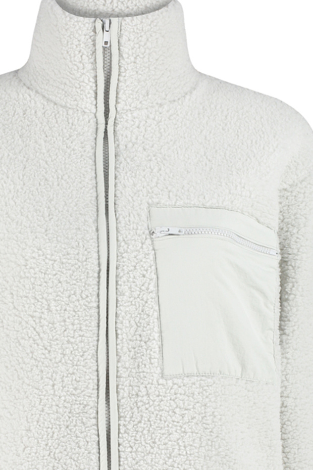 Niezbędne na zimę Szary polar zapinany na zamek, kołnierz ze stójką, kieszeń z długim rękawem, szczegółowa bluza z dzianiny TWOAW24SW00071 - 8