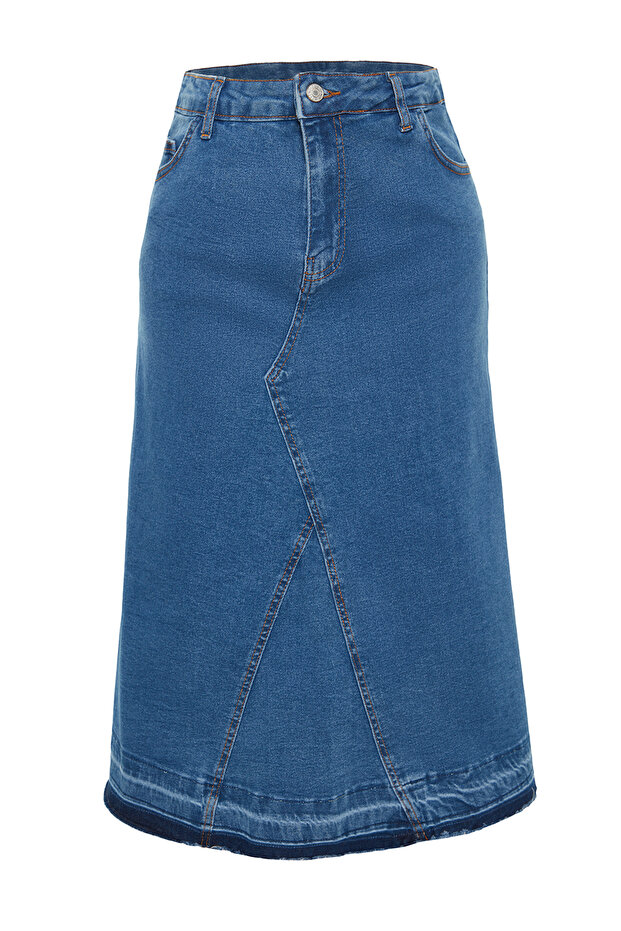 Mavi Renk Bloklu Denim Etek TBBAW24AZ00025 - 12