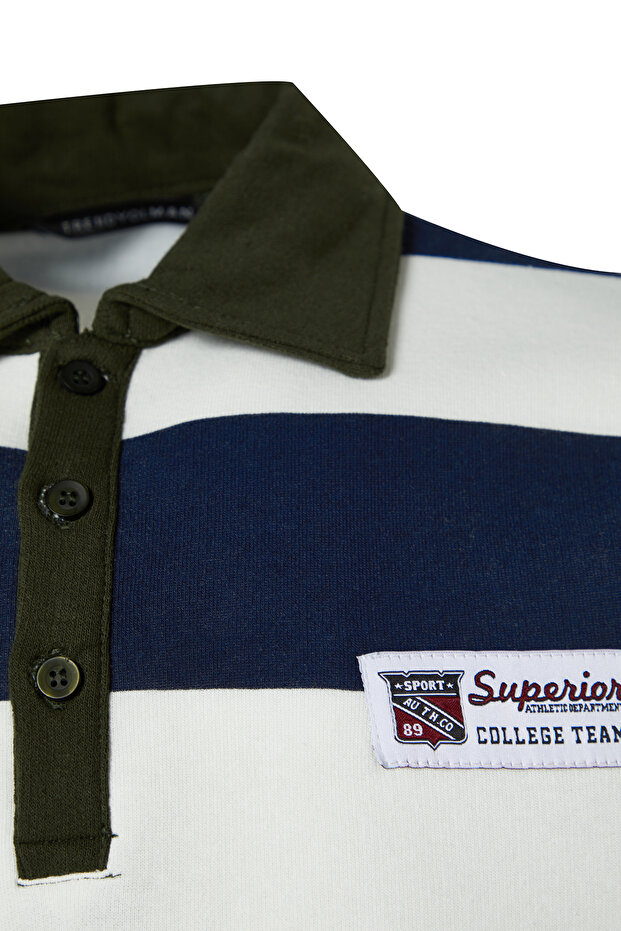 Lacivert Regular/Normal Kesim Polo Yaka Çizgili İçi Polar/Sıcak Tutan Sweatshirt TMNAW24SW00240 - 8
