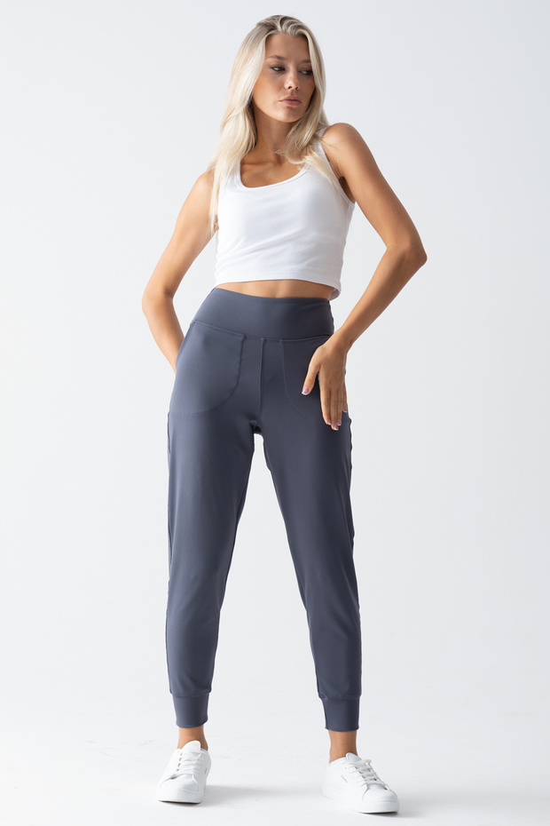 Women's Smoked High Waist Sweatpants Double Pocket Elastic Waist Jogger Sweatpants Joggers