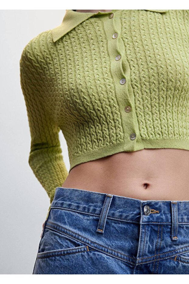 Örgü Desenli Cropped Hırka - 5