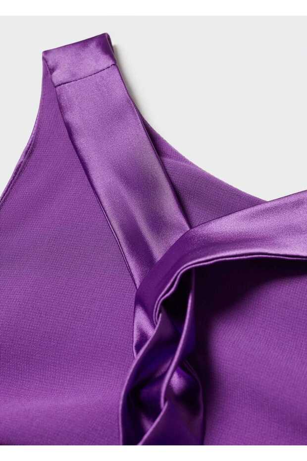 Sırtı Çapraz Saten Elbise - 7