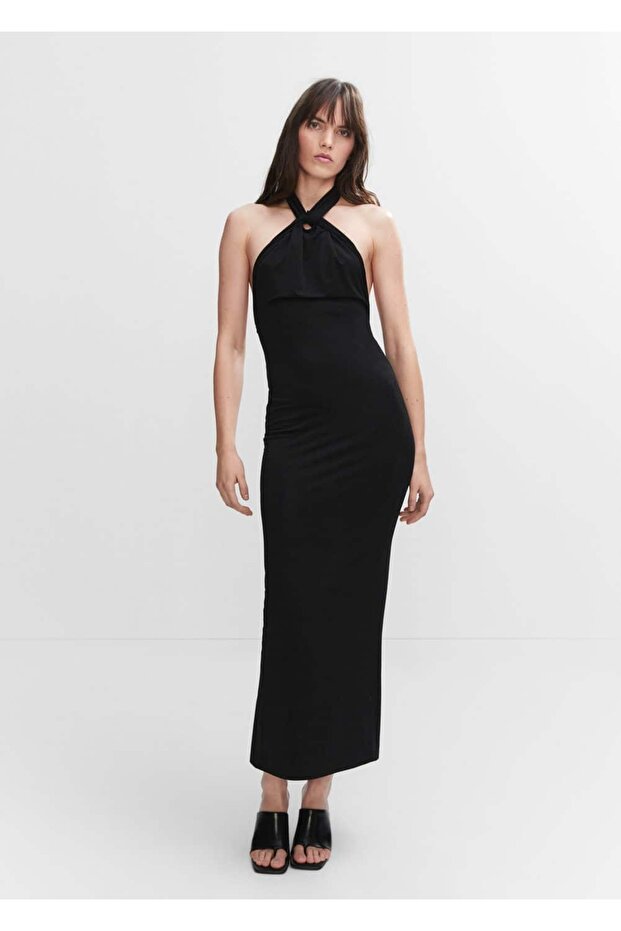 Sırt Dekolteli Halter Yaka Elbise - 2