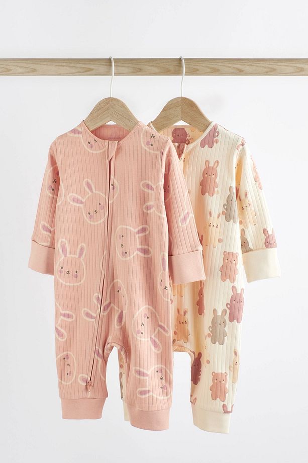 % 100 Pamuklu Pembe Tavşancık Ayaksız 2’li Tulum Set - 1