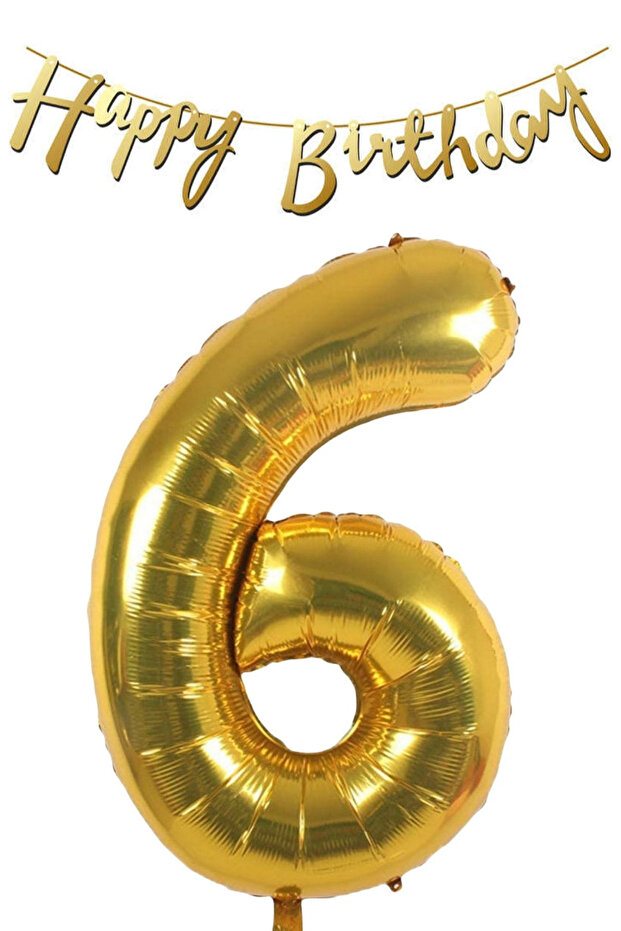 Happy Birthday Written Pennant and 6 Numbers Foil Balloon