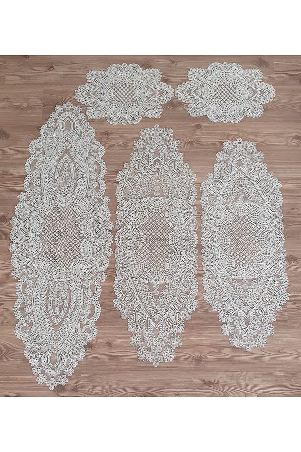 Anglez Kordon Hasır Desen 5li Takım Krem Sarı Simli - 1