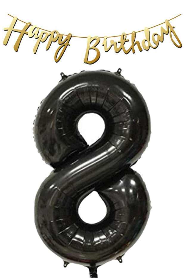 Happy Birthday Written Pennant and 8 Numbers Foil Balloon