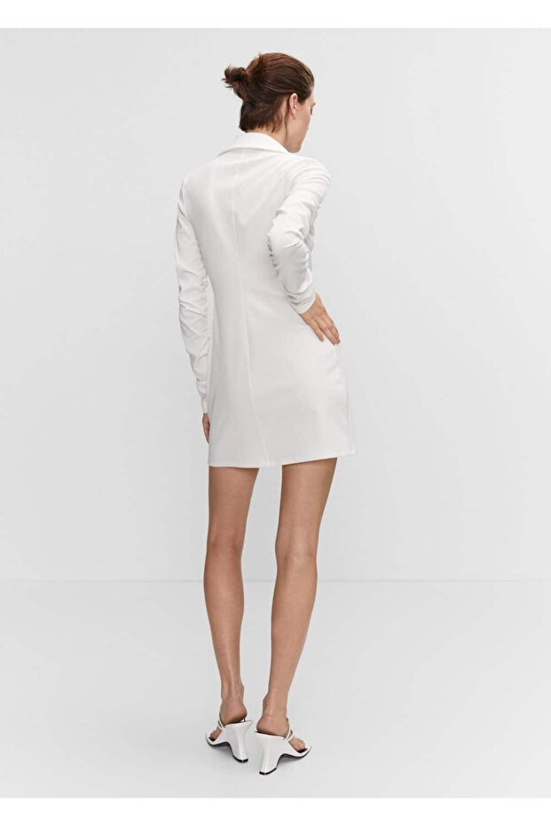 Büzgü Detaylı Dekolte Elbise - 4